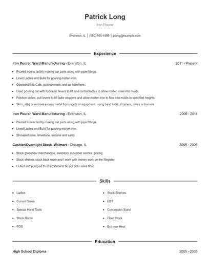 Iron Pourer Resume
