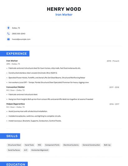 Iron Worker Resume