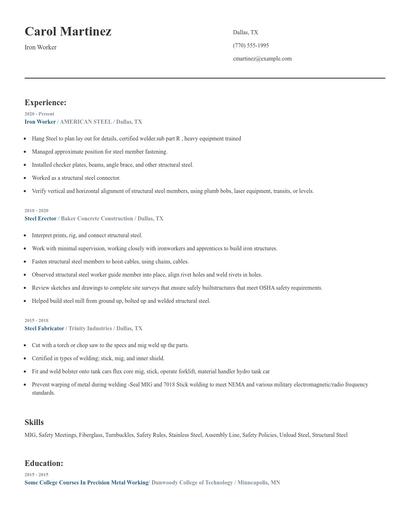 Iron Worker Resume