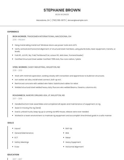 Iron Worker Resume