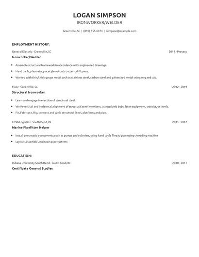 Ironworker/Welder Resume