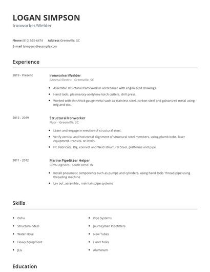 Ironworker/Welder Resume