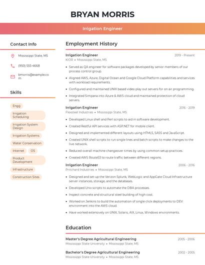 Irrigation Engineer Resume