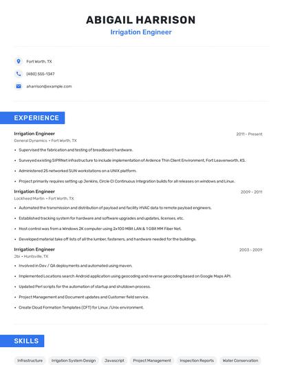 Irrigation Engineer Resume