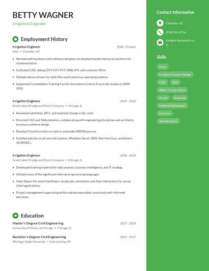Irrigation Engineer Resume