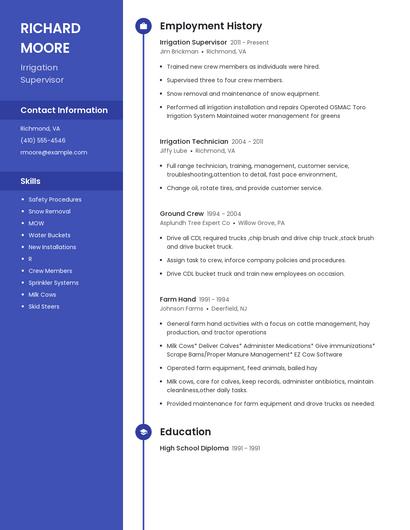 Irrigation Supervisor Resume