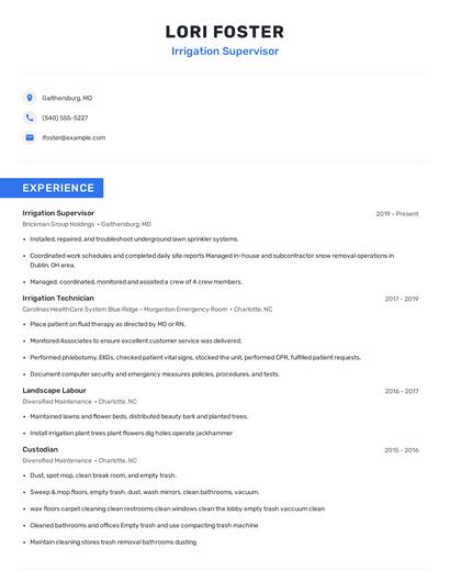 Irrigation Supervisor Resume