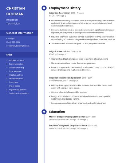 Irrigation Technician Resume