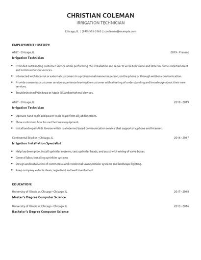 Irrigation Technician Resume