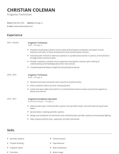 Irrigation Technician Resume