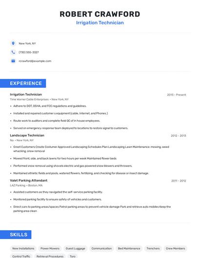 Irrigation Technician Resume