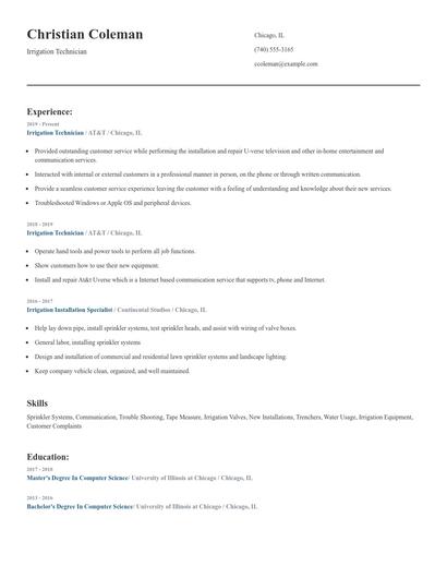 Irrigation Technician Resume