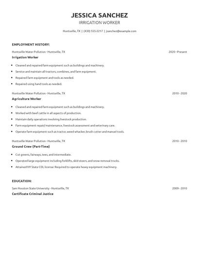 Irrigation Worker Resume