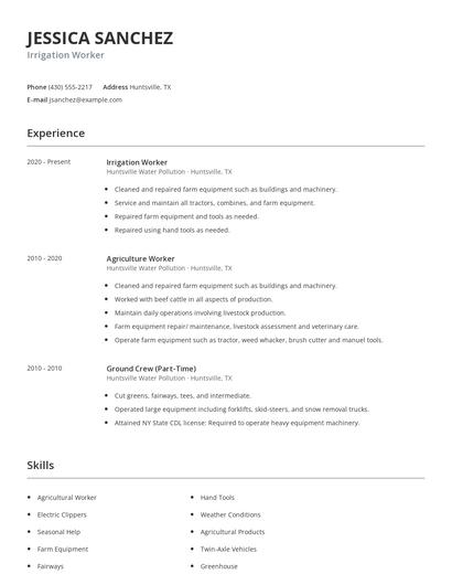 Irrigation Worker Resume