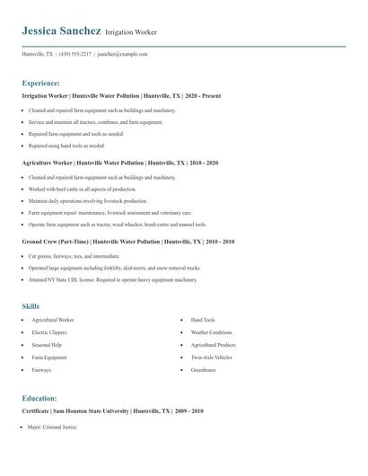 Irrigation Worker Resume