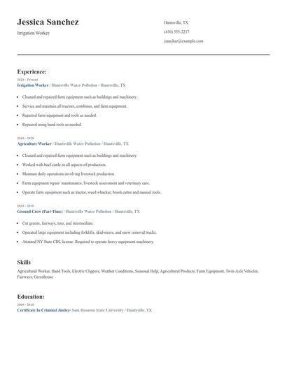 Irrigation Worker Resume