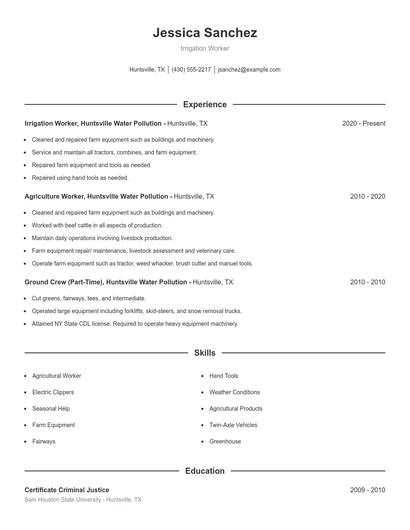 Irrigation Worker Resume