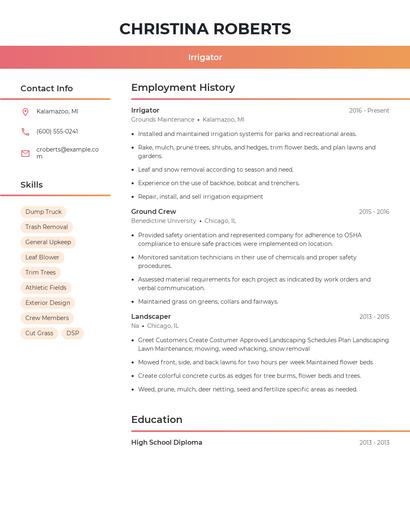 Irrigator Resume