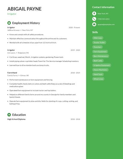 Irrigator Resume