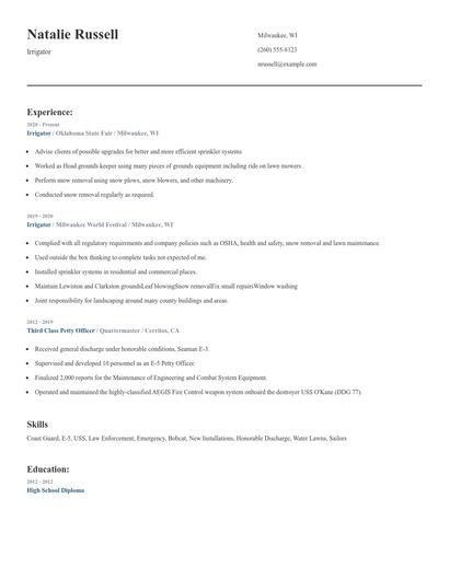 Irrigator Resume