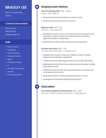 Item Processing Clerk Resume