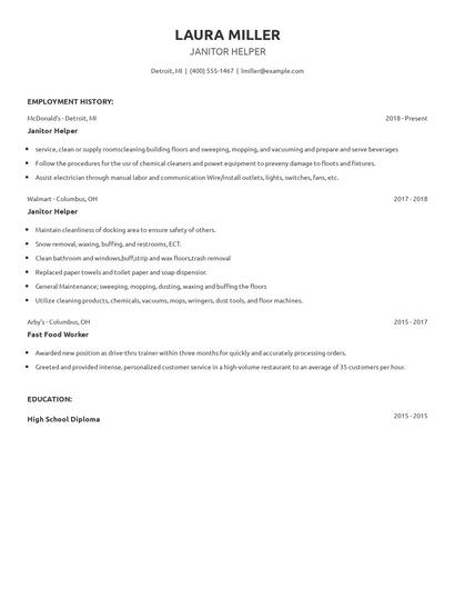 Janitor Helper Resume