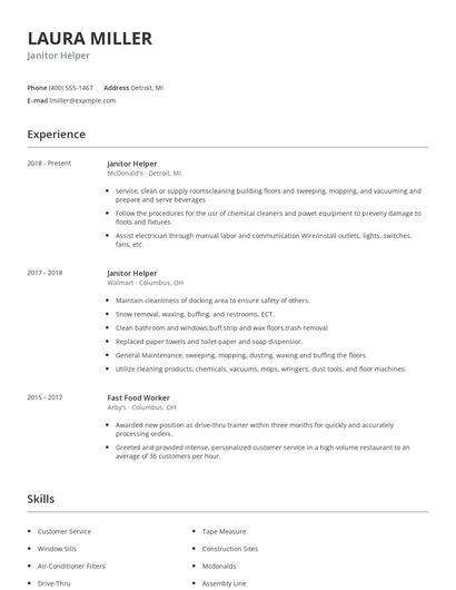 Janitor Helper Resume