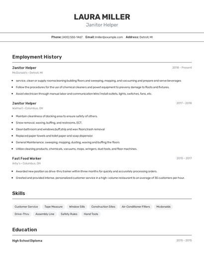 Janitor Helper Resume