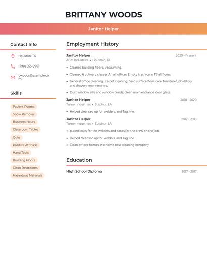 Janitor Helper Resume