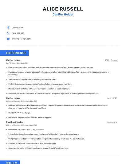 Janitor Helper Resume