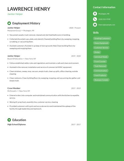 Janitor Helper Resume