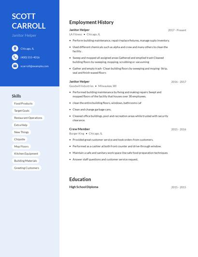 Janitor Helper Resume