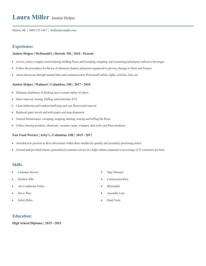 Janitor Helper Resume