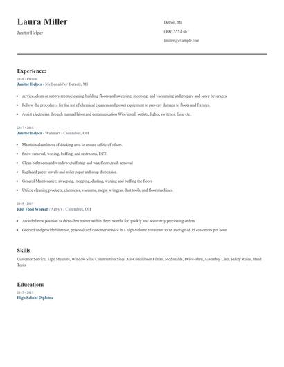 Janitor Helper Resume