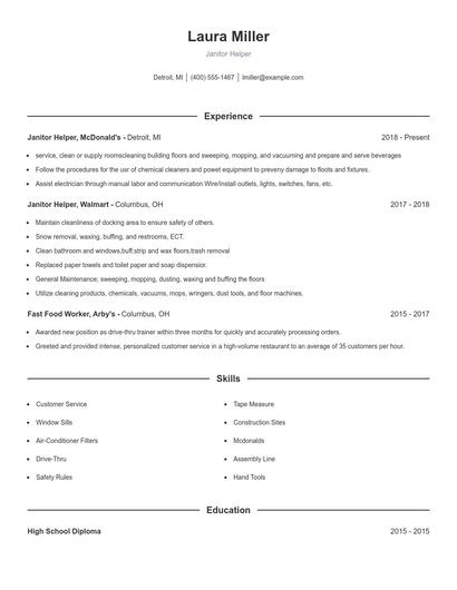 Janitor Helper Resume