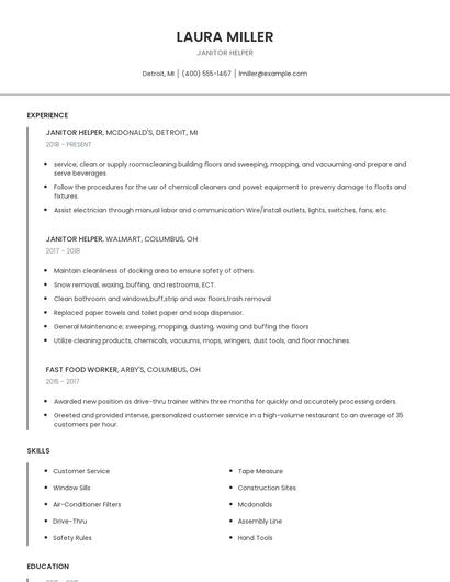 Janitor Helper Resume