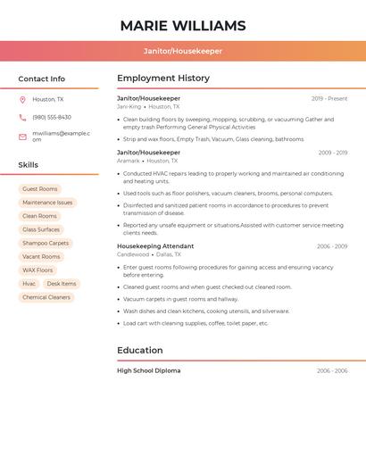 Janitor/Housekeeper Resume