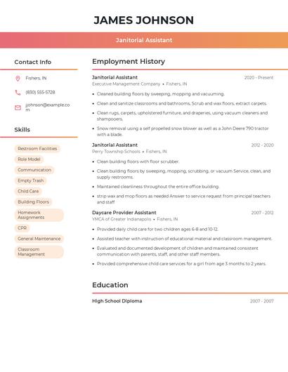 Janitorial Assistant Resume