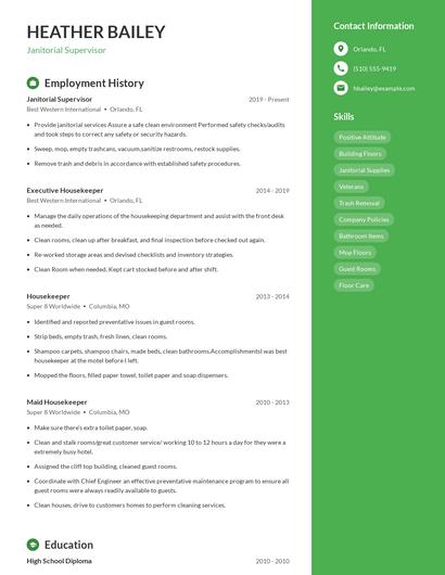 Janitorial Supervisor Resume