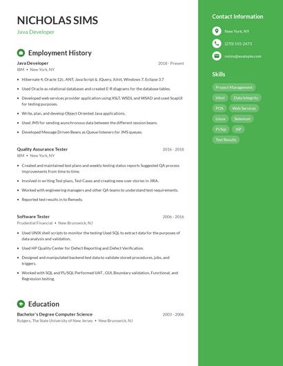 Java Developer Resume