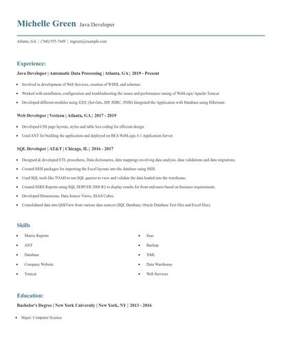 Java Developer Resume
