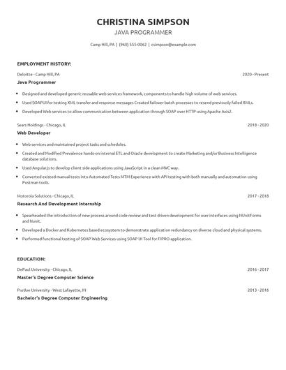 Java Programmer Resume