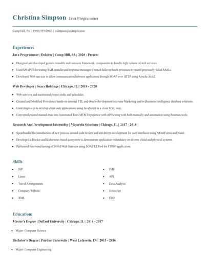 Java Programmer Resume