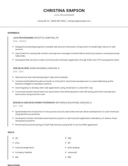 Java Programmer Resume