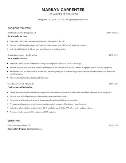 Jet Aircraft Servicer Resume