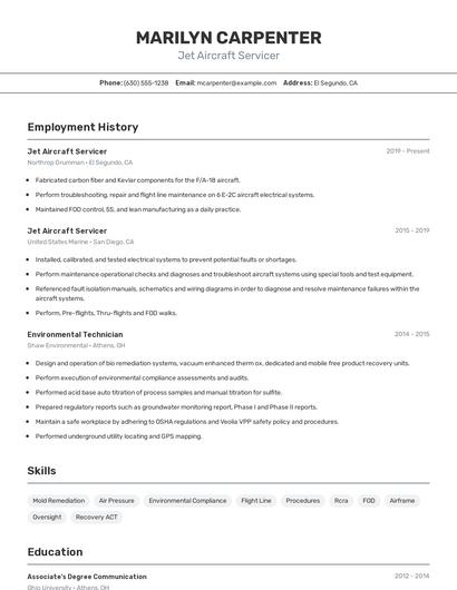 Jet Aircraft Servicer Resume