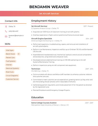 Jet Aircraft Servicer Resume