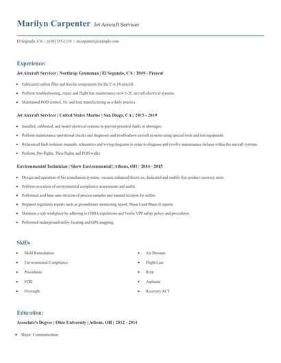 Jet Aircraft Servicer Resume