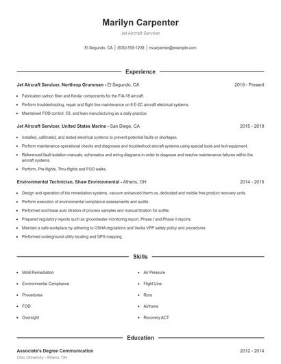 Jet Aircraft Servicer Resume