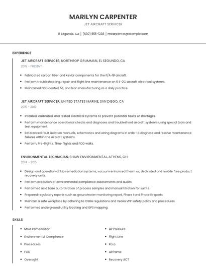 Jet Aircraft Servicer Resume